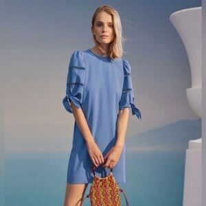 See by Chloe Riverside Blue‎ Shift Puff Sleeve Dress Size Large